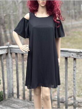 Apt.9 Black Cold-Shoulder Short Sleeve Mini Dress Sz 6 NWT Casual Career Pull on